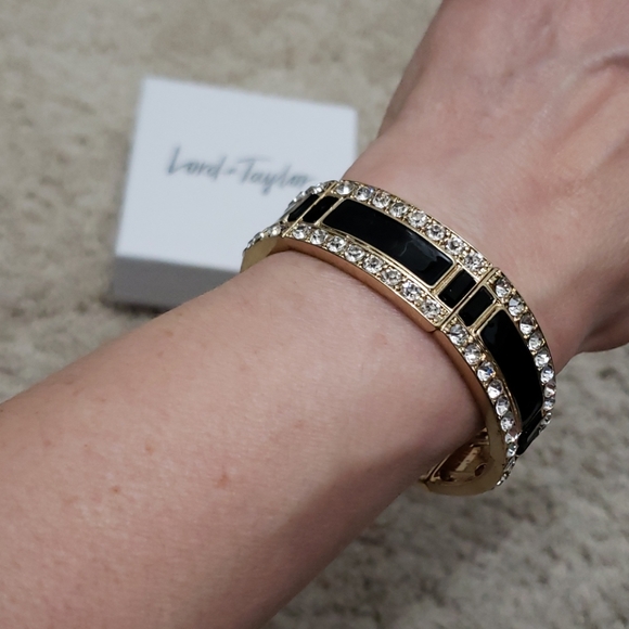 Lord & Taylor Jewelry - Gold Black Rhinestone Stretch Bracelet